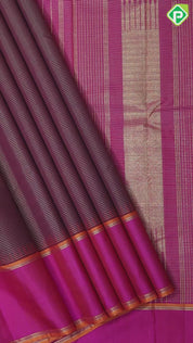 Maroon gold zari vairaoosi lines design rani pink orange and gold zari padded temple border traditional silk saree