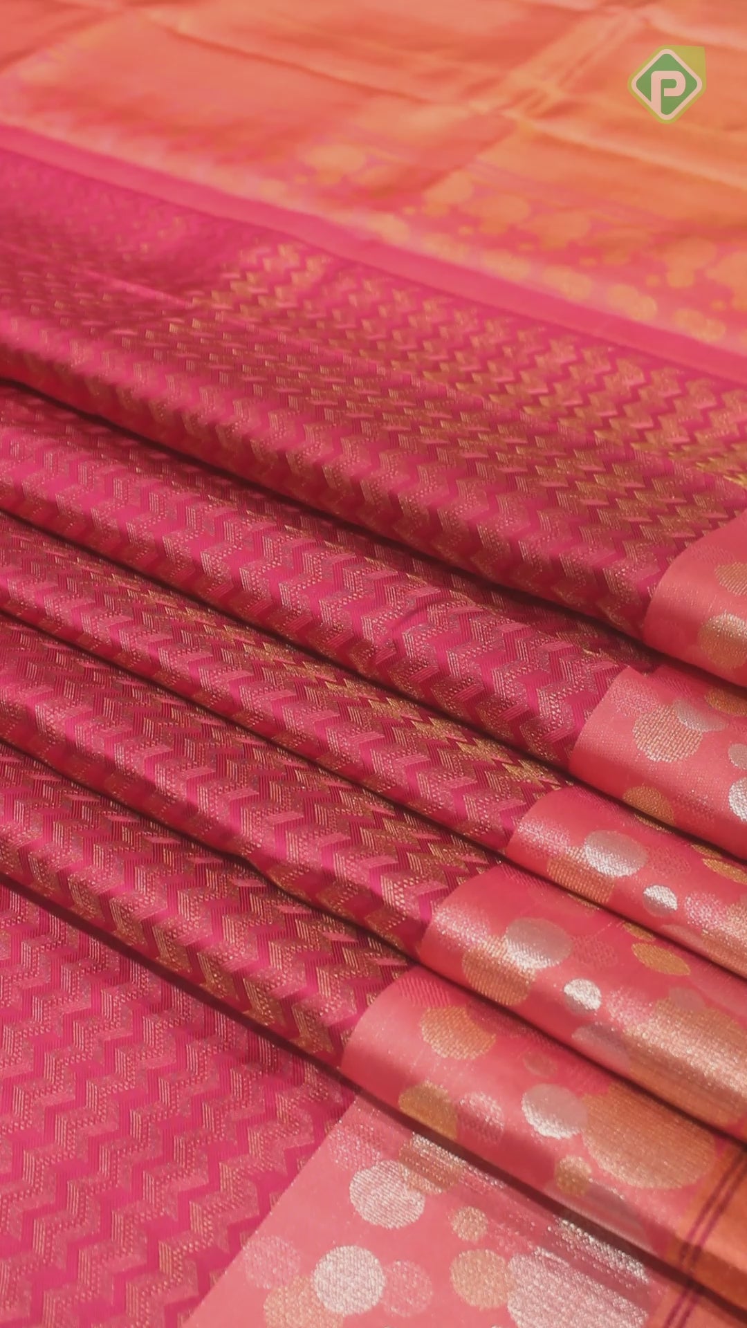Pink Gold Zari Zig-Zag Design With Peach Pink Color Traditional Silk Saree