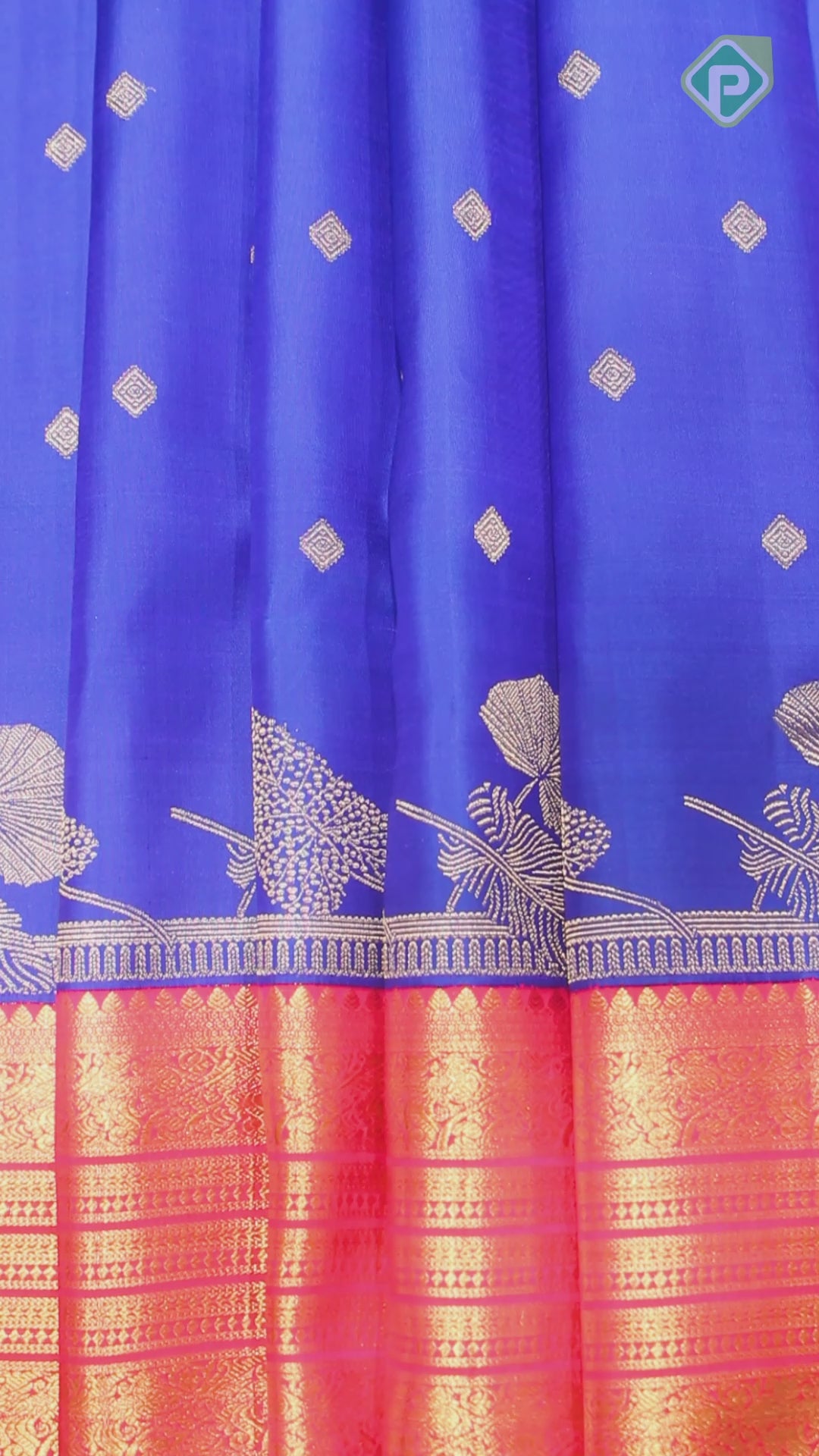 Royal Blue Silver Gold Zari Contrast Pink Multi Line Border Trendy Designer Silk Saree