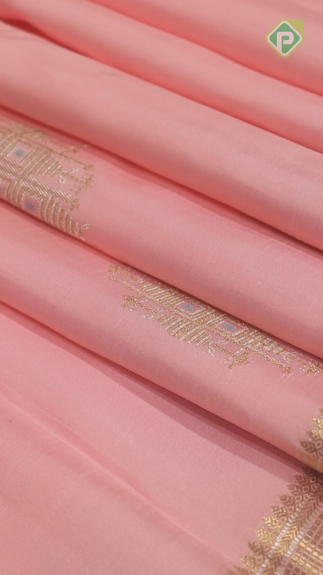 Peach Pink Gold Zari Motif With Mayilkan Design Gold And Silver Traditional Silk Saree
