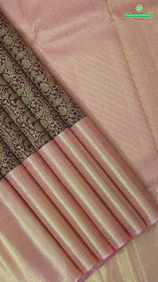 Maroon Red Grand Gold Zari Floral Creeper Design Peach Pink Border Bridal Silk Saree