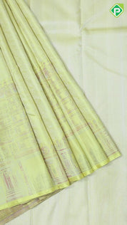 Lemon yellow silk thread grains design multi color temple tower weaved border signature silk saree