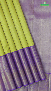 Lemon Green Grand weaved Contrast Lavender Border Exclusive Bridal silk saree