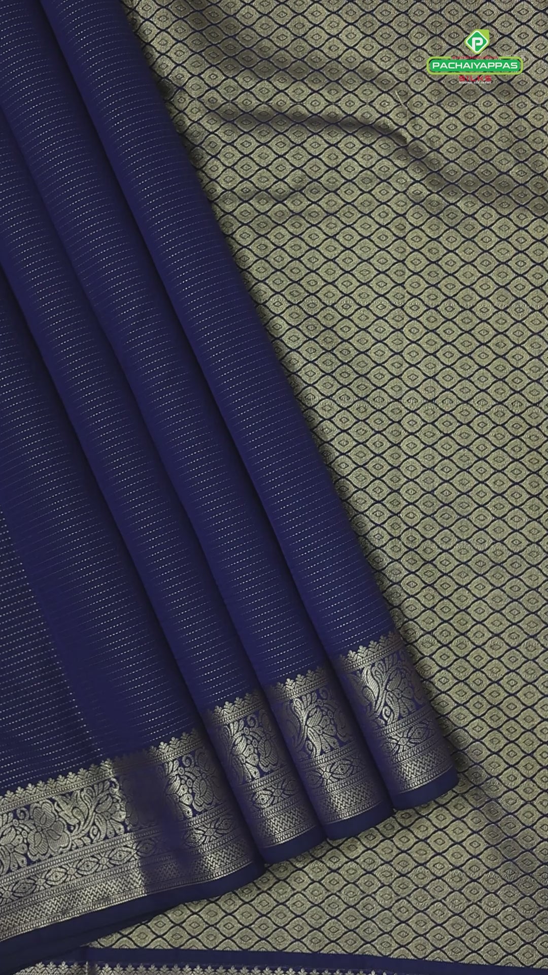 Indigo blue gold zari vairaoosi design self colour gold zari floral butta border art silk gift saree