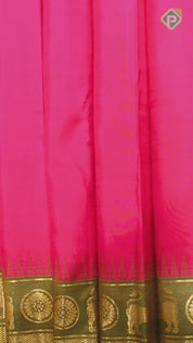 Dark Pink Body Plain With Olive Green Gold Zari YALI And Chakram Design Border Traditional Silk Saree