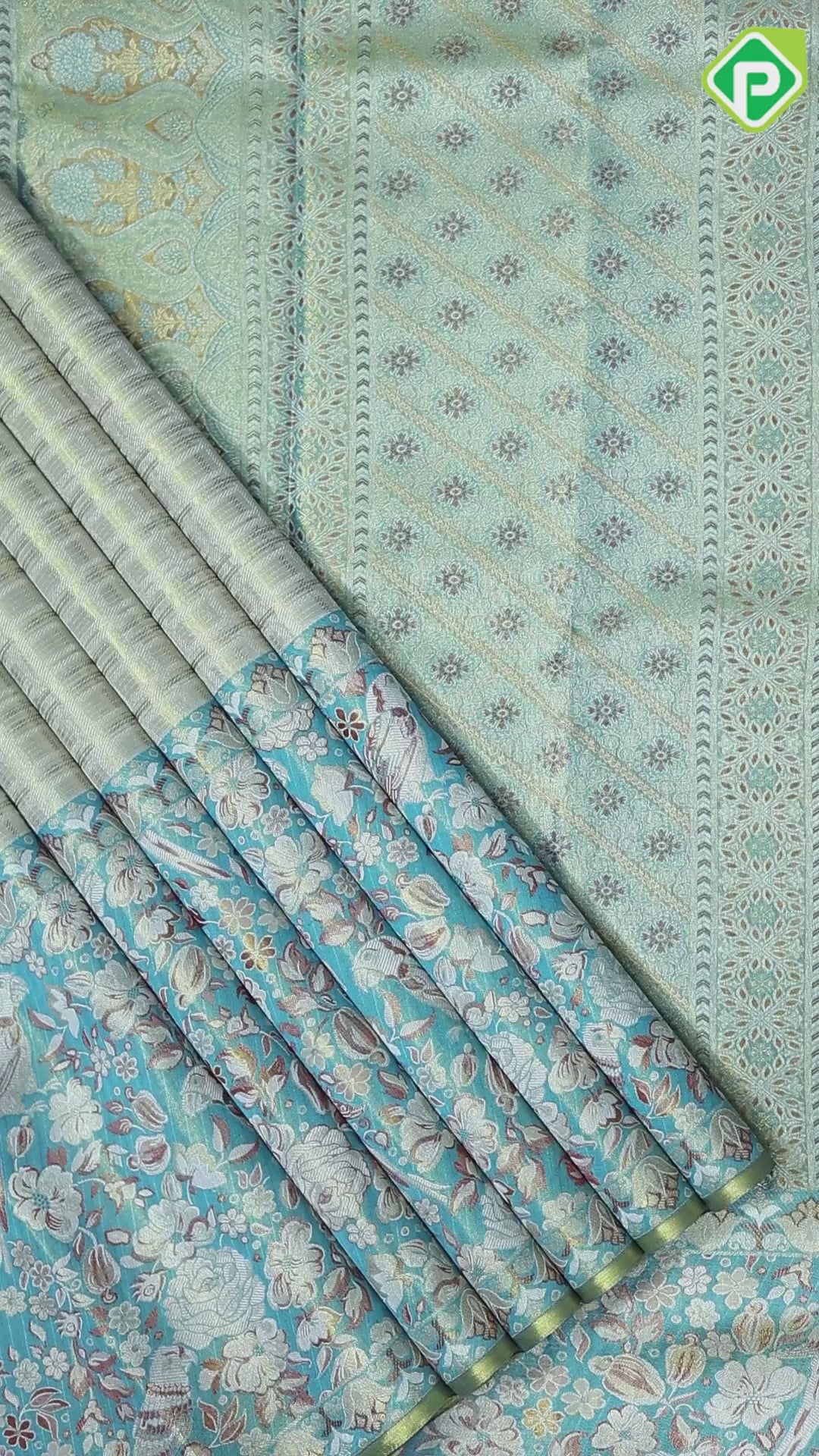 silver gold zari by zari checked weaved design jade green parrot rose cashew detailed border bridal silk saree