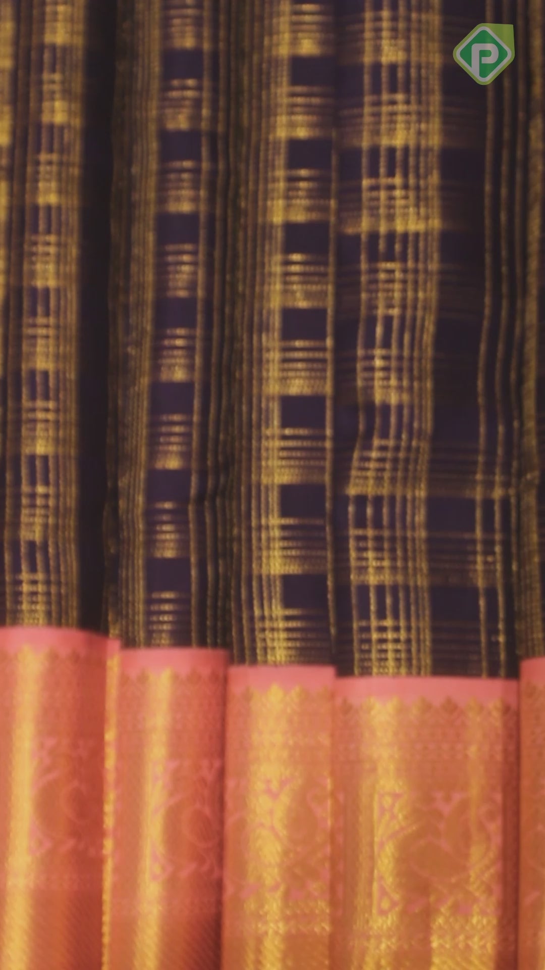 Navy Bule Gold Zari With Peach Pink Border Traditional Silk Saree