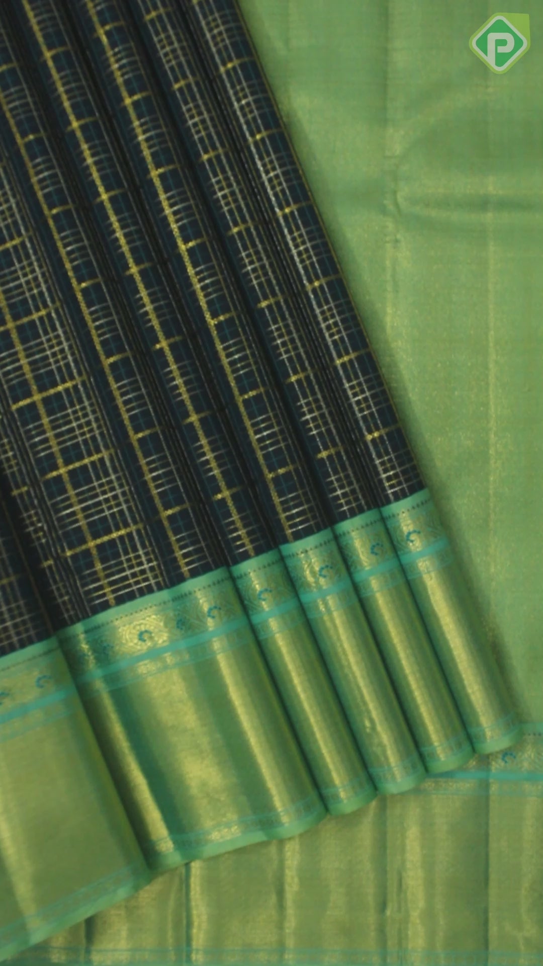 Dark Navy Blue Gold Zari With Rexsona Green Border Traditional Silk Saree