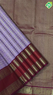 Candy pink silver gold zari thick lines and checks rani red gold zari rettapet mid orange border traditional silk saree