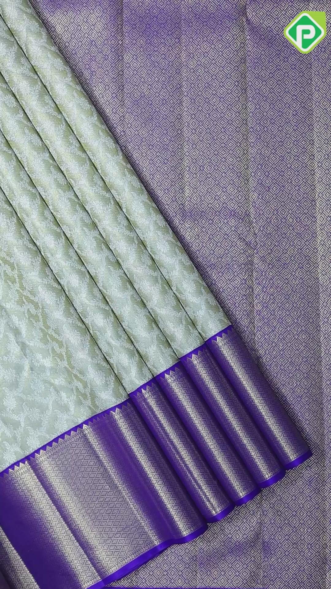 Silver Gray Gold Zari Floral Design Purple Colour Mayilkan Border Design Trending Fancy Silk Saree