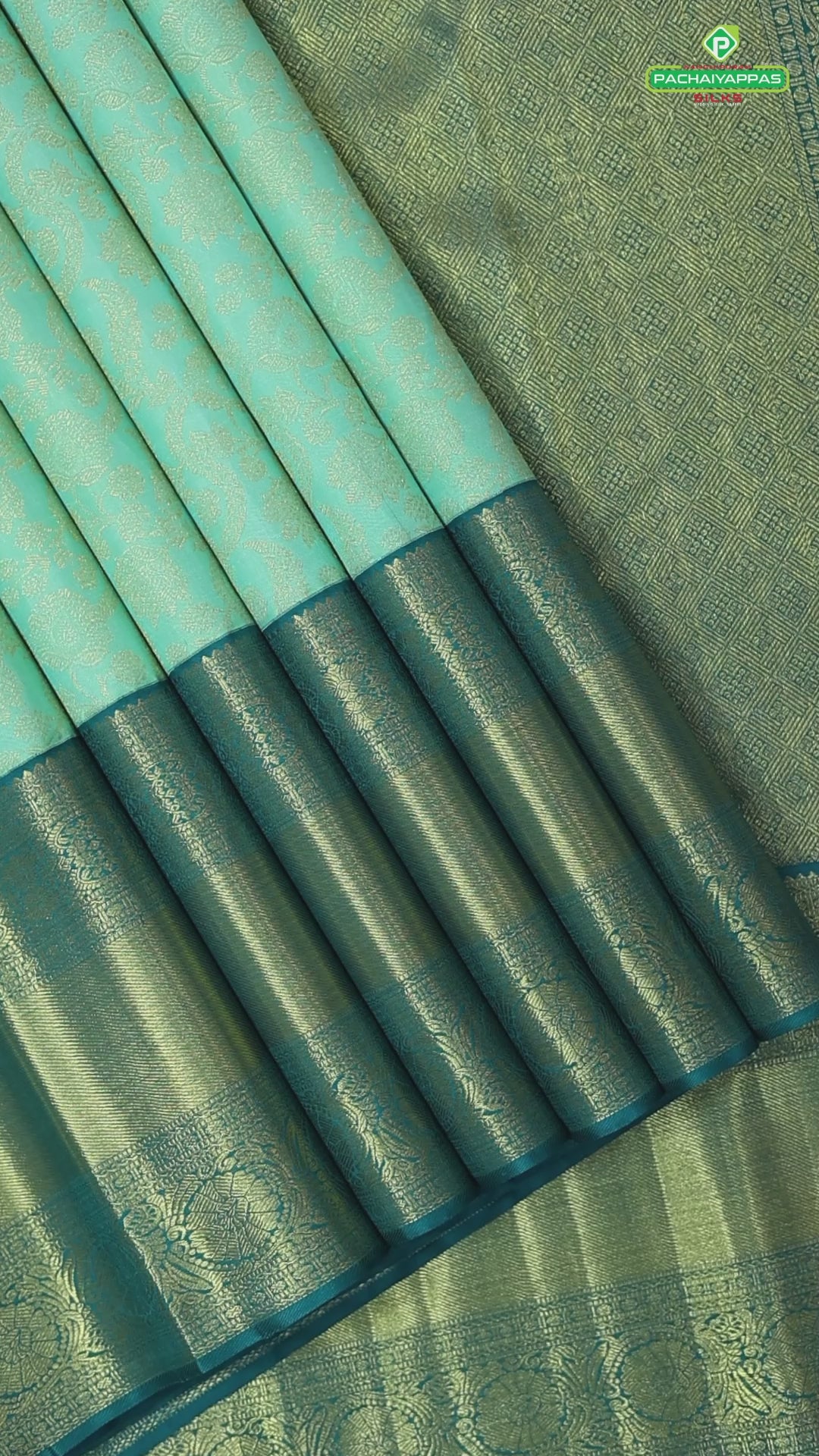 Rexona green gold zari grand floral peacock green border grand brocade bridal silk saree