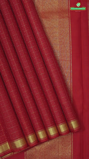 Brick red gold zari mid dotted Checkered design and self gold zari edge border traditional silk saree