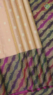 Baby Pink Gold Tissue Peacock And Flower Motif With Purple Color Border Traditional Silk Saree