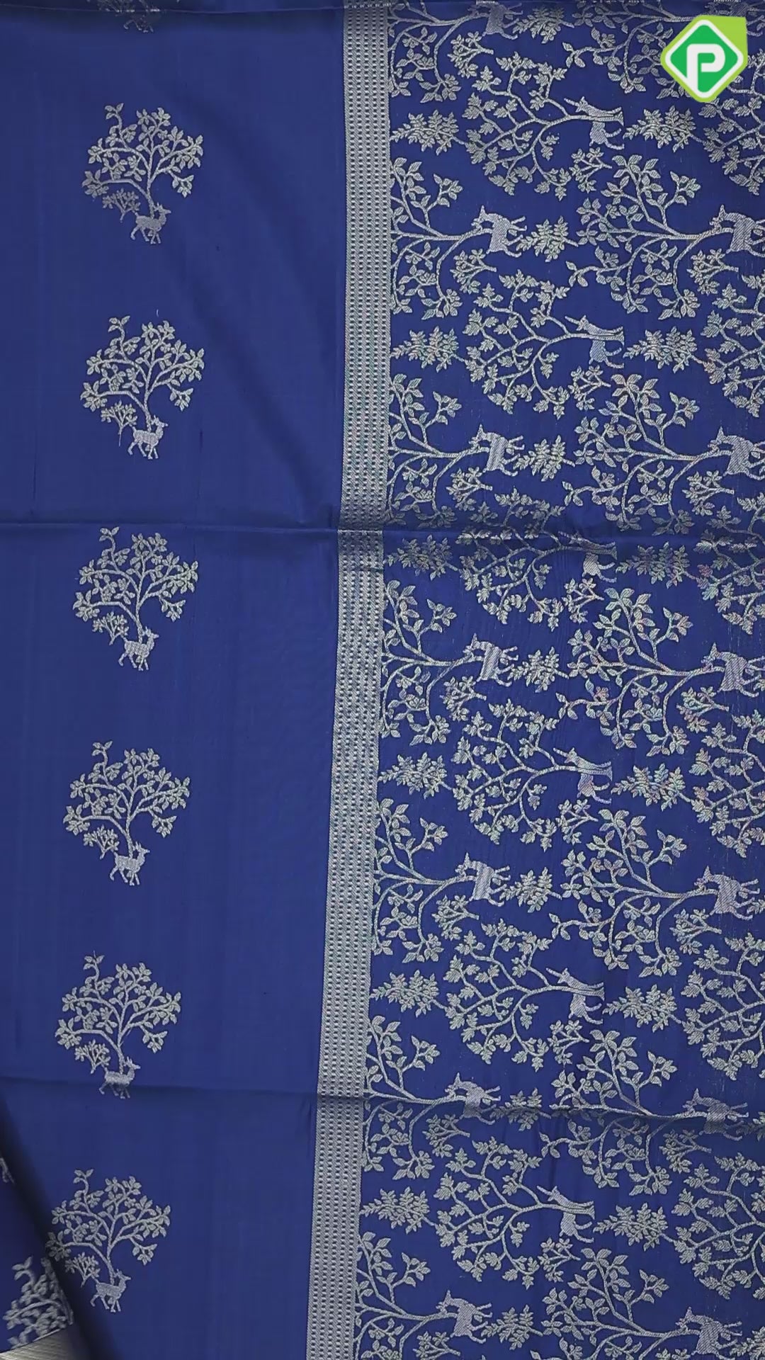Teal blue silver zari deer plants fancy design self silver zari border soft silk saree