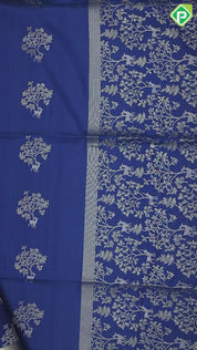 Teal blue silver zari deer plants fancy design self silver zari border soft silk saree