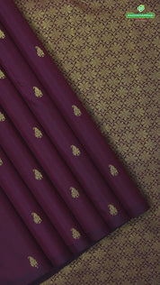 Maroon gold zari mango butta with beige with self stripes half and half trendy silk saree