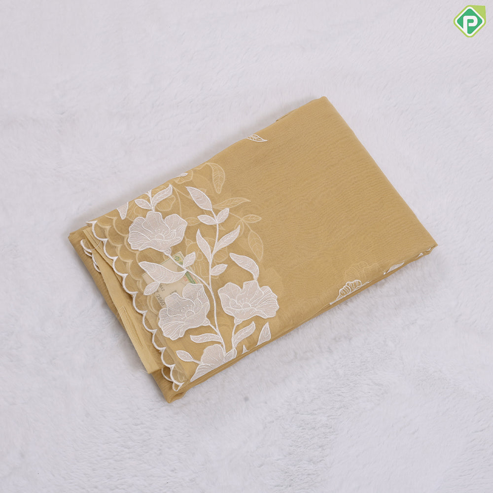 Eliche Green flower with Leaves Butta Embroidered design Semi Organza fancy saree