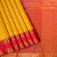 Corn Yellow With Orangish Red Colour Checked Silver Zari Rudrakhsham Butta Motifs And Orangish Pink With Gold Zari Peacock Two Lines And Gab Border Exclusive Wedding Silk Sarees