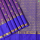 Purple With Gold Zari Vairaoosi Checked Peacock And Temple Butta Motifs Design And Egyptian Blue With Gold Zari Two Line Mid Gap Border Traditional Silk Saree