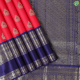 Rani Red With Gold Zari Thilagam Design Flower Butta Motifs Design And Royal Blue With Gold Zari Peacock And Rudraksham Mid Gap Border Traditional Silk Saree