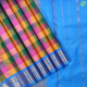 Multi Colour Checked Chess board Design And Rama Blue With Gold Zari Peacock Lines Border Madisar 10 Yards Silk Saree