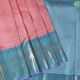 Orangish Pink With Multi Colour Silk Thread Checks Window Panel And Gold Zari Rudraksham Butta Motifs Design And Peacock Green With Gold Zari Mango Butta Double Lines Mid Gap Border Kora Silk Saree