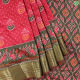 Beetroot Pink With Ikkat Pochampalli Printed Design And Green With Gold Zari Border Fancy Saree