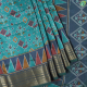 Rama Blue With Ikkat Pochampalli Printed Design And Self Colour With Gold Zari Border Fancy Saree-Rama Blue 