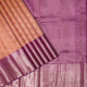Peach Orange With Silver Zari And Pink Silk Thread Fill Body Floral Weaved Design And Purple With Silver Zari Cross Lines Peacock Mango And Thilagam Rangoli Butta Motifs Border Exclusive Wedding  Grand Tissue Silk Saree