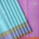 Sea Blue Colour With Pink Silk Thread Checked Window Panel Design And Lavender Pink And Goldish Orange Line And Gap Border Traditional Silk Saree