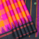 Orange With Pink Self Checked And Small Silk Thread Work Lines And Black Colour With Two Lines Marron And Silk Thread Lines Temple Border Pure Traditional Silk Saree 