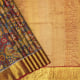 Ink Blue Blue With Mustard Yellow And Red Colour Flowers With Leaves And Peacock Design Painted Maroon Red With Gold Zari Rangoli Flower Design Painted kalamkari Silk Saree