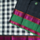 Luxury Black Colour With Half White Chess Board Design And Green With Pink And Orange Silk Thread Work Two lines Gap Border Pure Luxury Black Silk Saree  