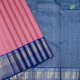 Pale Pink With Silver Zari Beads Stripes weaved Design And Peacock Blue With Silver Zari Multi Line Multi Design Floral Bavanji Border Traditional Silk Saree