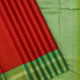 Chilly Red With Gold Zari Velthari Lines And Sage Green With Gold Zari Velthari Lines And Rudrakasham Lines Gap Border Traditional Silk Saree