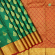 Emerald green With Gold Zari Thilagam Butta Motifs Design And Brick Red With Gold Zari Multi Line Rangoli With Thilagam Design Border Traditional Silk Saree