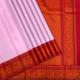 Pale Pink Full Body Plain Weaved And Contrast Chilly Red With Multi Colour Silk Thread Elephant Peacock Butta And Rangoli Design Border Traditional Silk Saree
