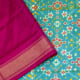 Peacock Green With Dual Tone Bluish Pochampalli Design Printed Rani Pink With Gold Zari Border Ikkat Silk Saree
