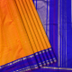 Fanta Orange With Gold Zari Small Rudraksham Butta Motifs Design And Contrast Blue With Gold Zari And Purple Thread Lines Edge Border Traditional Silk Saree