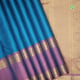 Dark Sky Blue With Self Silk Thread Small Checked Window Panel And Purple Violet With Gold Zari Rudraksham Two Line Gap Border Traditional Silk Saree