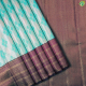 Sea Blue With Silver Gold Zari Self Grouped Checks Window Panel Design And Purple Violet With Gold Zari Self Designed Lines Border Exclusive Grand Bridal Silk Saree 