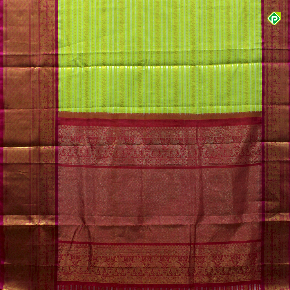 Kuppadam silk cotton saree light green and blue with allover zari chec –  Prashanti Sarees