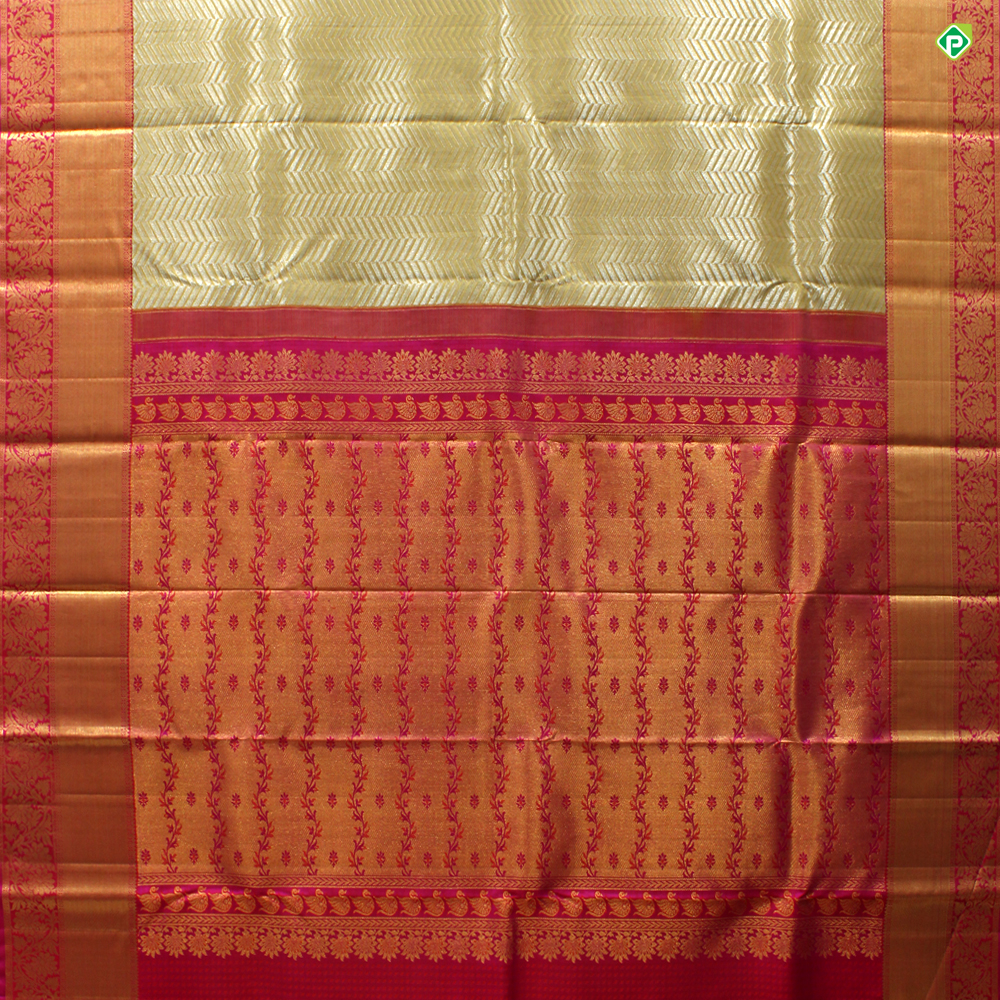 Semi raw silk saree sandal and maroon with allover prints and zari wov –  Prashanti Sarees