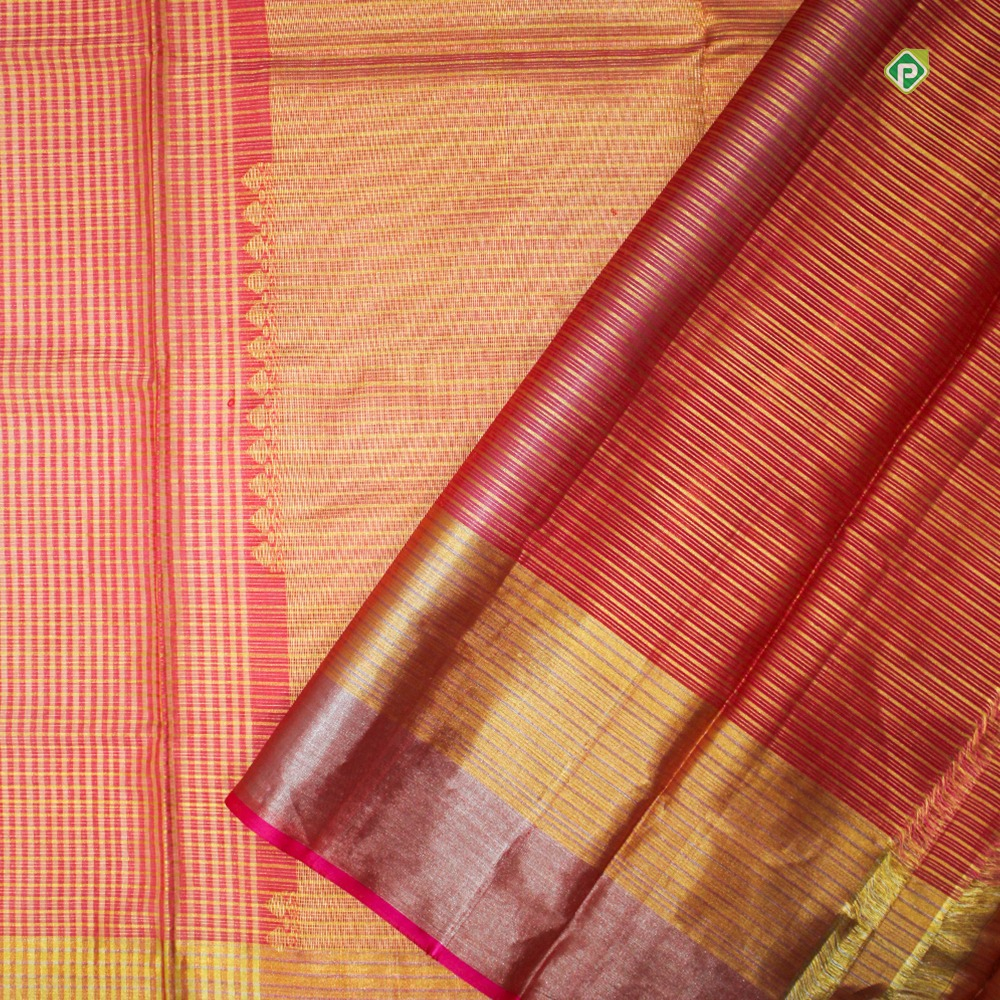 Light Magenta Contrast Blouse & Pallu checked Design Pure Kanjivaram